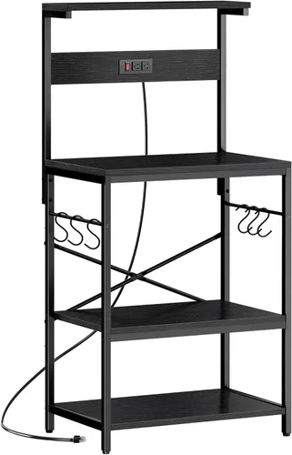 Vista 11 de SUPERJARE - Estante para panaderos con tomas de corriente, soporte para microondas de 39.4 x 14.3 pulgadas, estante de almacenamiento con estante