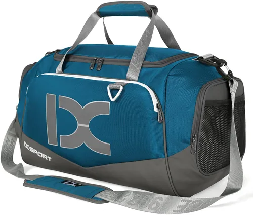 INOXTO Bolsa de deporte de fitness con compartimento para zapatos, impermeable, bolsa de viaje para mujeres y hombres, azul Gray,