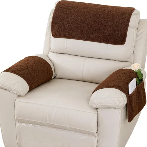 Vista 9 de Funda para Reposabrazos, Protector para Silla Reclinable, Protector para Muebles, Bolsillo de Almacenamiento Lateral, Funda Elástica para Beige
