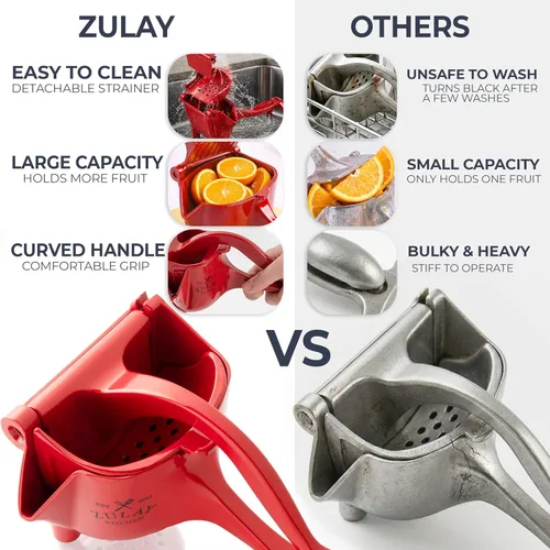 Vista 8 de Zulay - Exprimidor manual de frutas, exprimidor de jugos resistente con palanca desmontable y colador extraíble, prensa de frutas y exprimidor