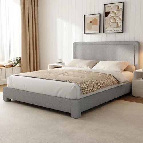 Vista 12 de Marco de cama Boucle de tamaño Queen, marco de cama tapizado Cloud con cabecera ajustable, esquinas redondeadas suaves, no requiere somier, fácil
