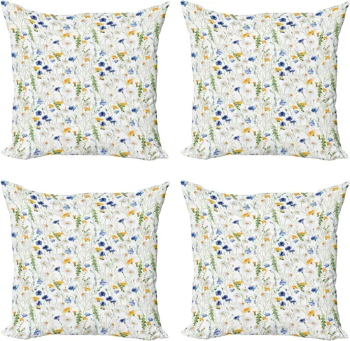 Vista 71 de Ambesonne Paquete de 4 fundas de cojín navideñas con cinta, ilustración de imagen de deseos navideños, impresión digital moderna de doble cara, 16