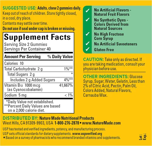 Vista 9 de Nature Made Gomitas energéticas B12, 80 unidades, (paquete de 2), el sabor puede variar.