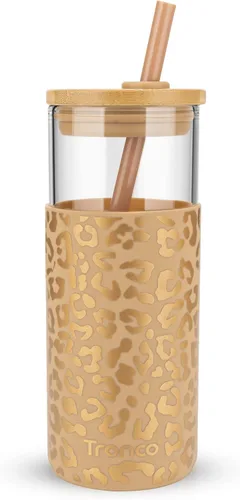 Vista 12 de Tronco Vaso de vidrio de 20 onzas con tapa y popote, taza de café helado y vaso para batido con tapas de bambú y funda protectora de silicona, apto