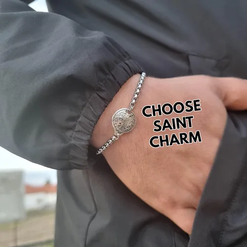 Vista 2 de St Benedict Medallion Medal Chain Stainless Steel Bracelet