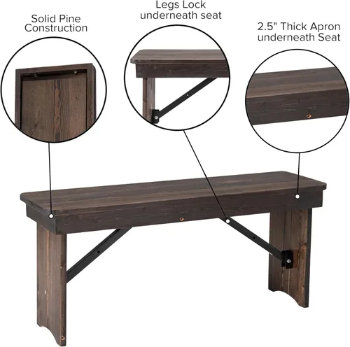 Vista 42 de Merrick Lane Tinsley - Banco plegable de pino macizo rústico antiguo de 40 x 12 pulgadas