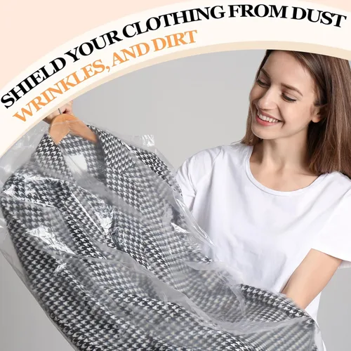 Vista 4 de 450 bolsas de limpieza en seco de plástico transparente de 21 x 40 pulgadas, bolsas de almacenamiento para limpieza en seco para ropa, colgar ropa