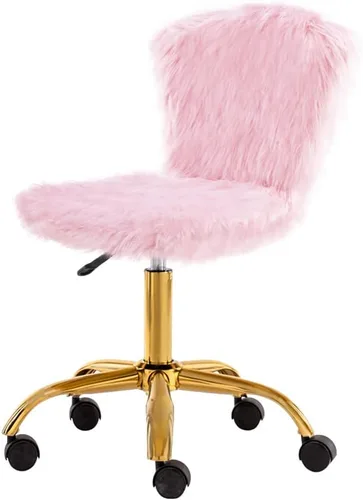 Vista 9 de GIA Silla de tocador pequeña giratoria ajustable con respaldo medio con piel sintética, color rosa