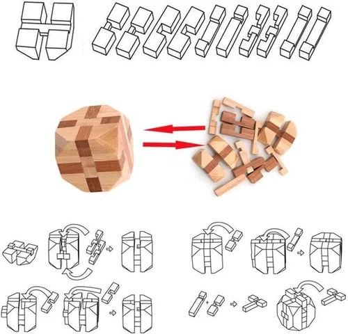 Vista 2 de VolksRose 12 piezas de rompecabezas de madera para ejercitar el cerebro, juegos de rompecabezas de desafío de coeficiente intelectual, juguete