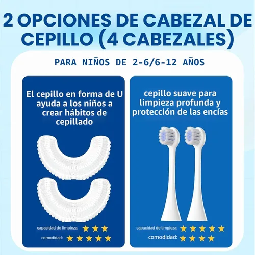Vista 4 de DYCROL Cepillo de dientes eléctrico en forma de U para niños con 4 cabezales de cepillo, cepillo de dientes sónico para niños con 5 modos