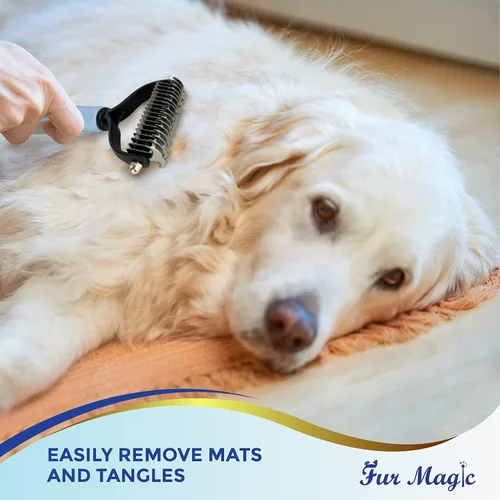 Vista 5 de Fur Magic Herramienta de deshedding mediano y peine de desenmascaramiento – Cepillos de aseo para perros, gatos, caballos – Reduce