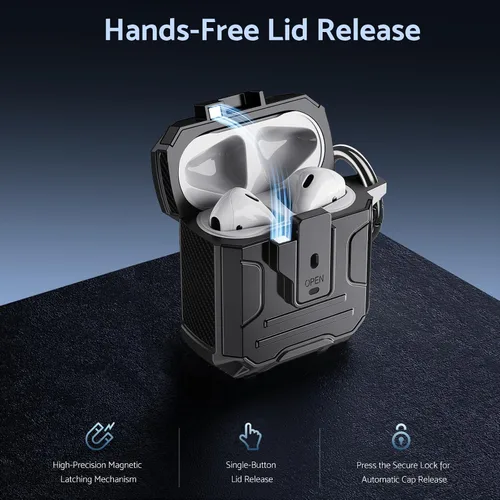 Vista 4 de DASFOND - Funda de armadura para AirPods de 2ª y 1ª generación, carcasa de cuerpo completo de grado militar a prueba de golpes, soporte de carga