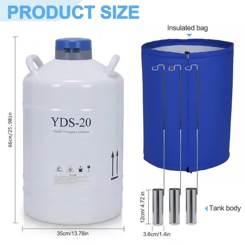 Vista 6 de Generic 20L LN2 aleación de aluminio Dewar con 3 botes y bolsa de transporte Contenedor de nitrógeno líquido de aleación de aluminio