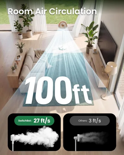 Vista 2 de SwitchBot Ventilador de pedestal inteligente, ventilador oscilante recargable para dormitorio, con cable e inalámbrico, ventilador de piso