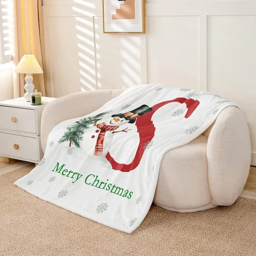 Vista 2 de Erosebridal Christmas Snowman Fleece Blanket 40x50 Initial S Monogram Fuzzy Plush Throw for Sofa Couch Christmas Trees Snowflake Sherpa Blanket