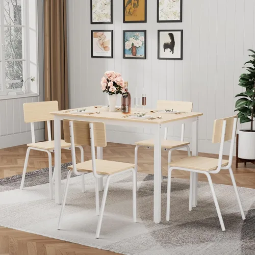 Vista 5 de 5 Dining Table Set with 4 Chairs, 43" Kitchen Table Chairs Set for 4, Dining Room Table with Metal Frame Board, Perfect for Small Space, Easy Clean