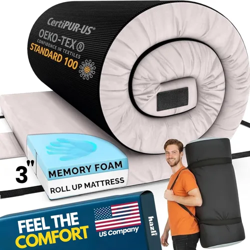 Vista 13 de Hazli Matrix AirCell - Colchón enrollable de espuma viscoelástica para adultos, tapete portátil de espuma para dormir, colchoneta de dormir