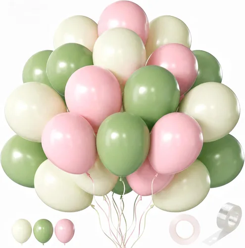 Vista 51 de Globos rosados, 125 piezas de diferentes tamaños, 5, 10, 12, 18 pulgadas, kit de arco de globos rosados Rosa Bebé