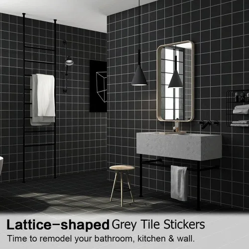 Vista 9 de Adhesivos para azulejos, 50 unidades, autoadhesivas, de 6 x 6 pulgadas, impermeable, a prueba de aceite, extraíble para decoración del hogar de Negro