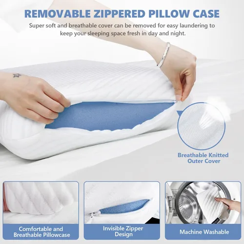 Vista 3 de Juego de 2 almohadas de espuma viscoelástica de gel refrescante, tamaño King, almohadas de espuma ventilada para dormir, almohadas firmes