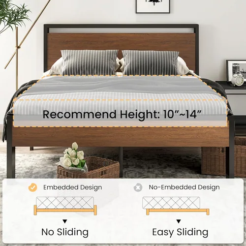 Vista 7 de SHA CERLIN Base de cama de plataforma de metal tamaño King de 14 pulgadas con cabecero y piecero de madera, base de colchón, no necesita somier