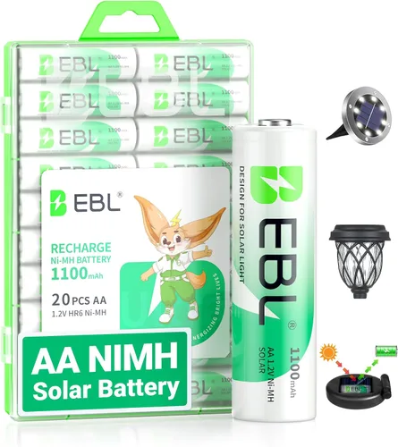 Vista 10 de EBL Baterías recargables AA, 1.2 V 1100 mAh de alta capacidad AA para luces solares de jardín (paquete de 8)