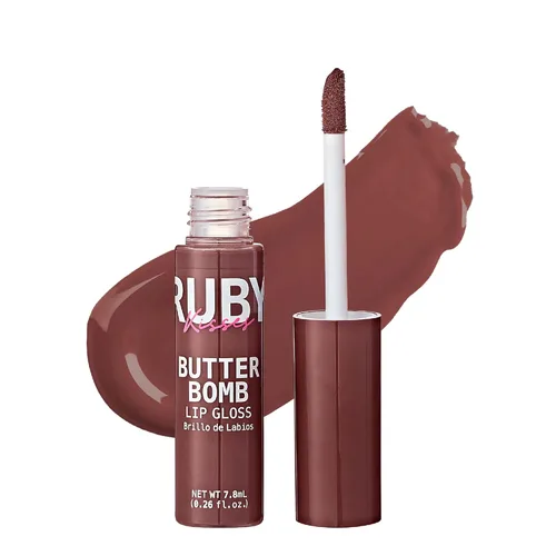 Vista 25 de Ruby Kisses Brillo de labios Butter Bomb Gloss, brillo de labios no pegajoso, vitamina E, tono natural desnudo, maquillaje de labios - 7.8mL