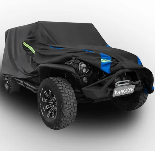 Vista 8 de Avecrew para Jeep Wrangler Funda Impermeable de 2 Puertas, Todo Clima para Coche, Funda de Lluvia para Automóviles, Cubierta Completa