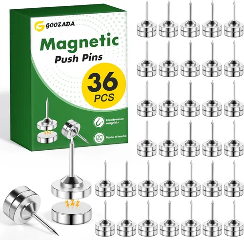 Paquete de 36 pines magnéticos, tachuelas magnéticas plateadas, tachuelas magnéticas de metal, clip decorativo, pasadores para tablón de anuncios,