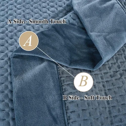 Vista 4 de Simple&Opulence Juego de colcha de terciopelo lujoso con microfibra cepillada, 3 piezas, patrón de lujo, suave y sólido (azul antiguo, King)