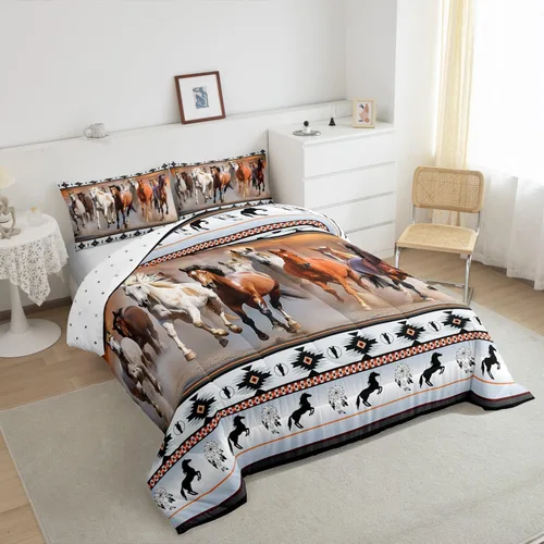 Vista 13 de Juego de ropa de cama con relleno de edredón con diseño de caballo y atrapasueños para niños, adolescentes y hombres, juego de edredón con estampado