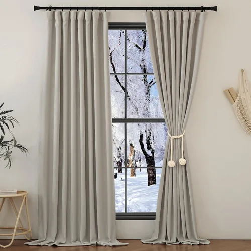 Vista 45 de NICETOWN Cortinas opacas de lino grueso 100% de 84 pulgadas de largo, 2 paneles, cortinas térmicas con pliegues pinzados para oscurecer