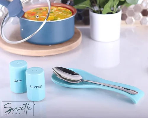 Vista 2 de Soporte de cuchara de cerámica azul para cocina