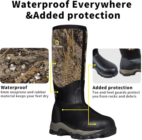 Vista 4 de D DRYCODE Hunting Boots for Men and Women, Waterproof Rubber Boots, Durable Anti Slip Outdoor Rain Boots Size 5-14
