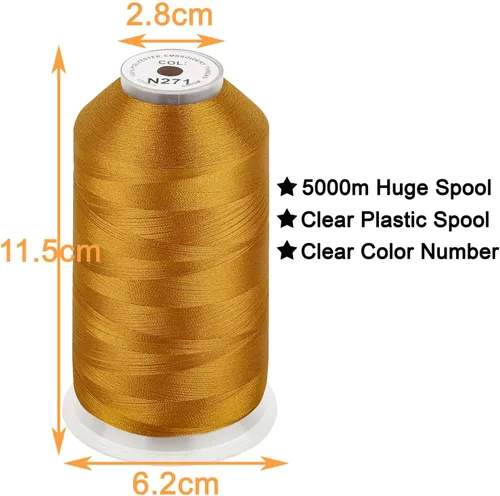 Vista 49 de New brothread - Bobina única de 5000 m de hilo de poliéster para máquina de bordar 40WT para máquinas comerciales y domésticas - Marigold