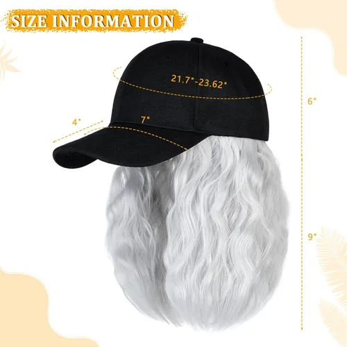 Vista 4 de Gorra de béisbol con extensiones de cabello, peluca ajustable, gorra corta y recta de 14 pulgadas, peluca sintética para mujer, rubio ceniza mezcla