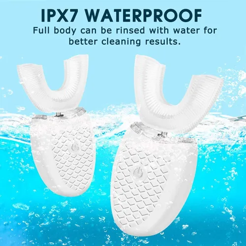Vista 2 de Cepillo de dientes eléctrico ultrasónico para adultos, cepillo de dientes automático en forma de U boca entera Limpieza de 360° Blanqueamiento