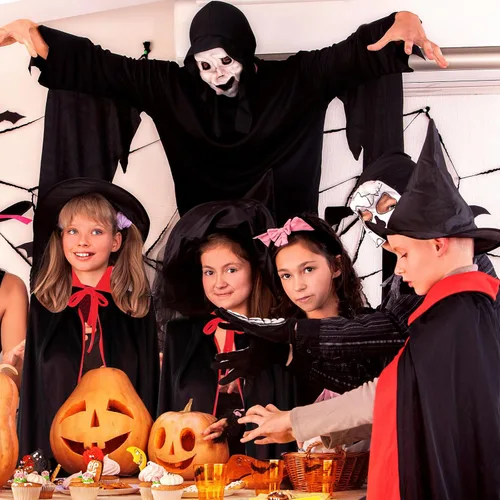 Vista 4 de Oubest Disfraz de vampiro con capa reversible y orejas de dientes de vampiro, disfraz unisex de Drácula para Halloween