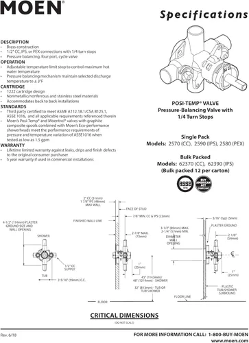 Vista 2 de Moen Válvula de ducha de equilibrio de presión de latón Posi-Temp 2580, conexión PEX del anillo de la encrespadura de 1/2 pulgada