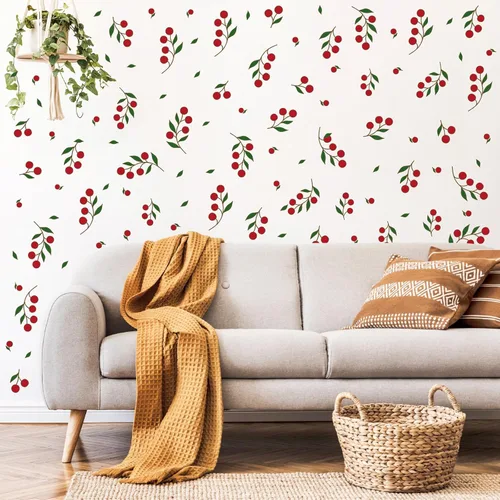 Vista 8 de Calcomanías de pared de bayas rojas, calcomanías de pared de frutas pequeñas, calcomanías de pared lindas calcomanías de frutas de verano