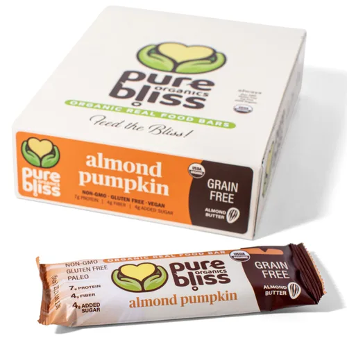 Barra orgánica de comida real (almendra calabaza) sin granos, apta para paleo, sin OMG, sin gluten, vegana, barras nutricionales, barras energéticas