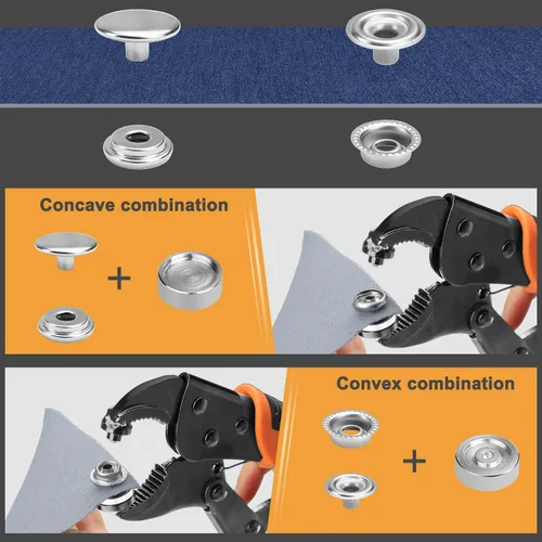 Vista 5 de YXGOOD Herramienta de cierre a presión resistente, herramienta de ajuste a presión con 50 juegos de broches, kit de herramientas de alicates