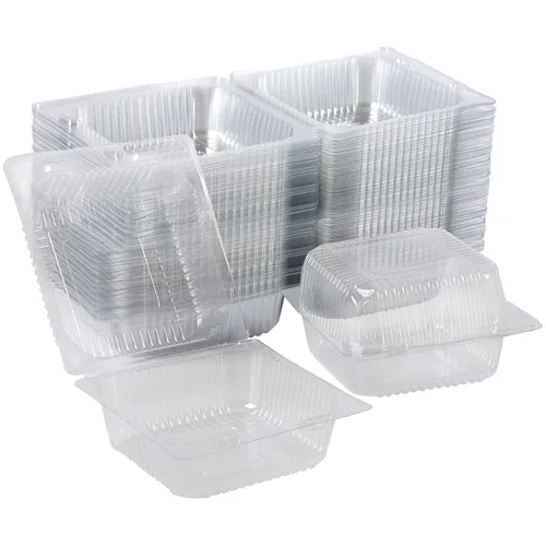 Vista 6 de Hewnda Paquete de 50 bandejas para llevar de 4 x 4 pulgadas, recipientes de plástico transparente con bisagras, recipientes de alimentos con concha