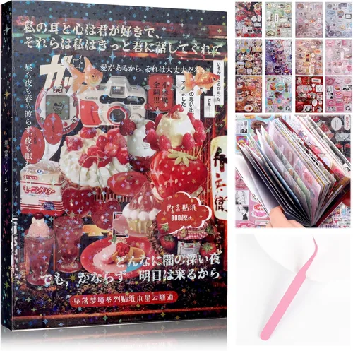 Vista 12 de Tmtains 30 hojas de calcomanías de estilo manga japonés, más de 650 piezas Heisei retro lindos libros temáticos estilo coreano, calcomanías