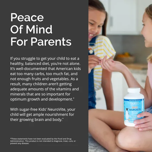 Vista 5 de BRAINMD Dr Amen Kids NeuroVite - Sabor naranja - 120 masticables en forma de pingüino - Suplemento multivitamínico y mineral - Promueve