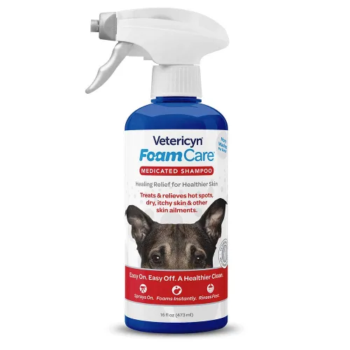 Vetericyn FoamCare Champú Medicado para Perros en Espuma - Champú Hipoalergénico en Spray con Espumado Instantáneo, Fórmula Medicada para Piel