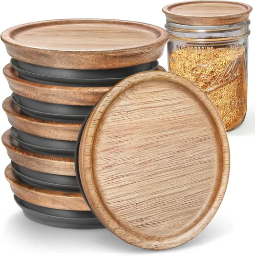 Vista 11 de 6 paquetes de tapas de tarros Mason de boca regular de madera para tarros Ball/Mason/Kerr, madera de acacia natural, material de grado alimenticio