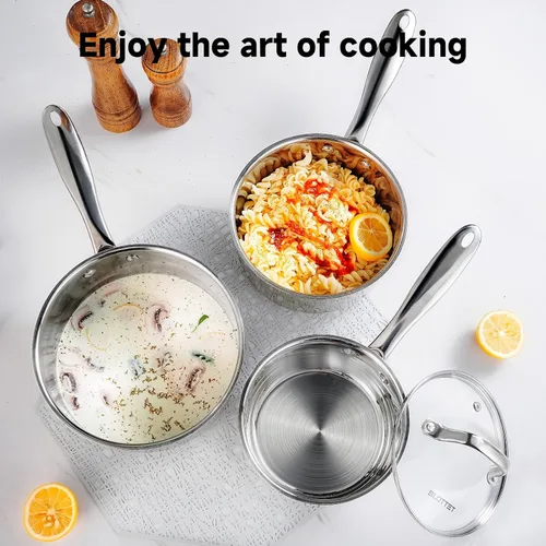 Vista 6 de SLOTTET Juego de Cacerolas de Acero Inoxidable de 1 Cuarto y 2 Cuartos con Tapa, 4 Piezas Cacerolas Antiadherentes, Ollas de Cocina Pequeñas