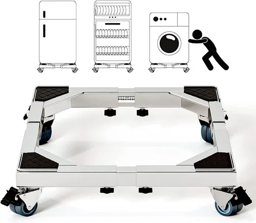 Vista 10 de CHINCHILLA Base de soporte móvil de todo acero inoxidable resistente para refrigerador, soporte de lavadora con ruedas, plataforma de muebles