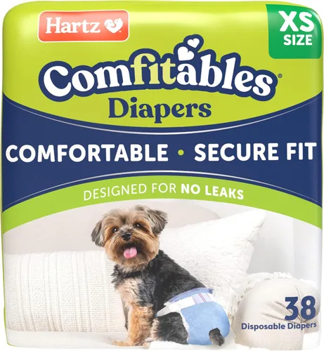 Vista 21 de Hartz Comfitables - Pañales desechables para perros, talla XXS, 42 unidades, ajuste cómodo y seguro, fácil de poner, pañal súper absorbente